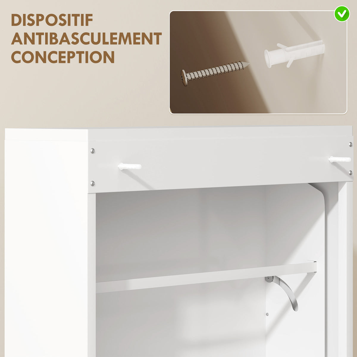 Meuble à Chaussures en Métal 6 Paires, Armoire à Chaussures Étroite avec 3 Tiroirs Rabattables, 55x15x105,5cm, Blanc-6