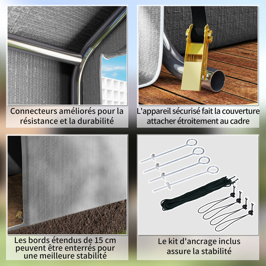 Abri de jardin 2 x 2 x 2 m abri vélo extérieur avec cadre en acier galvanisé, imperméable et résistant aux UV - gris-5