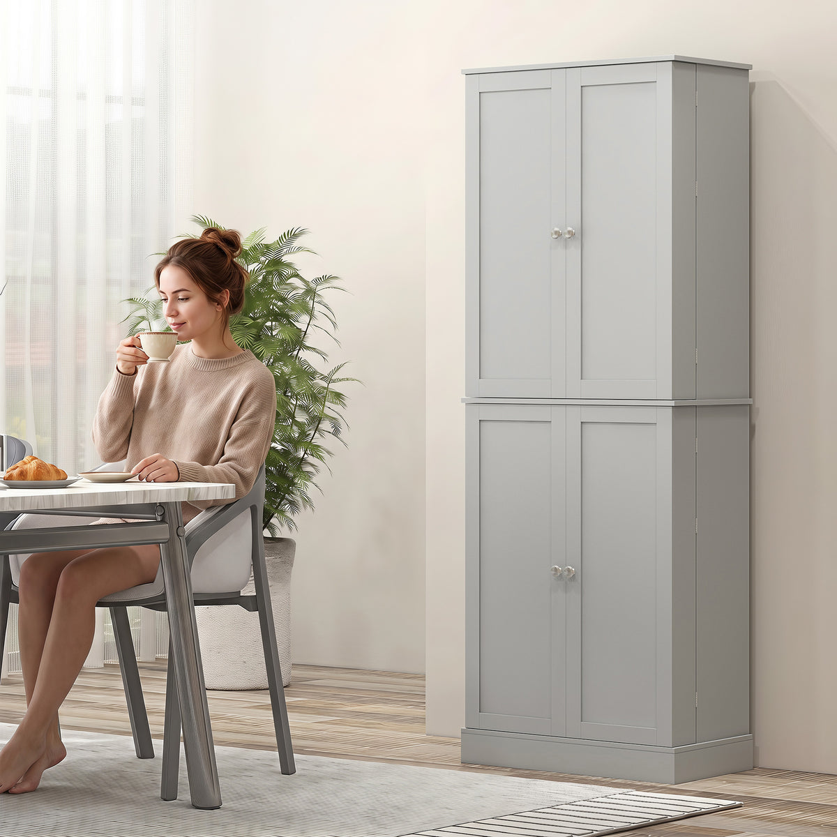 Armoire de cuisine buffet cuisine avec placards, étagère réglable et porte-épices, 60 x 35 x 166 cm, gris-8