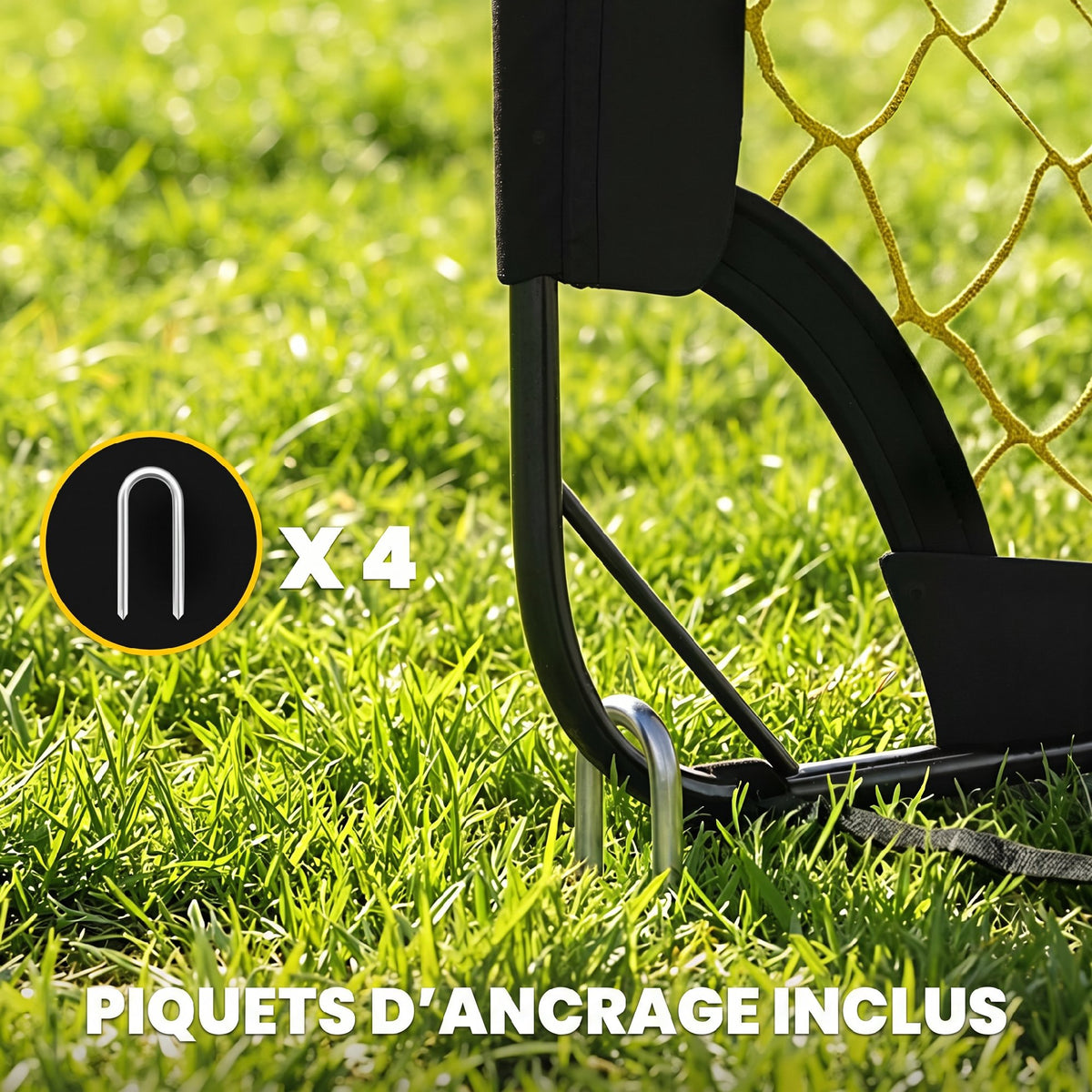 But de football Pop-up Portable et Pliable avec 4 Piquets de Sol et Sac de Transport, Sans Montage, 150x110x110cm, Jaune-4