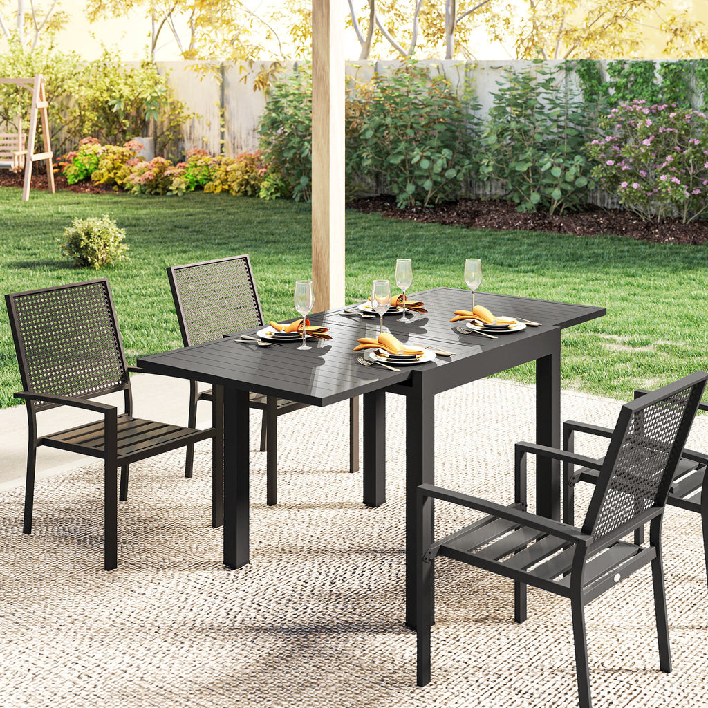 Table de jardin extensible table extérieur pour 4-6 personnes avec rallonge auto-stockée aluminium 80-160 x 80 cm noir-8