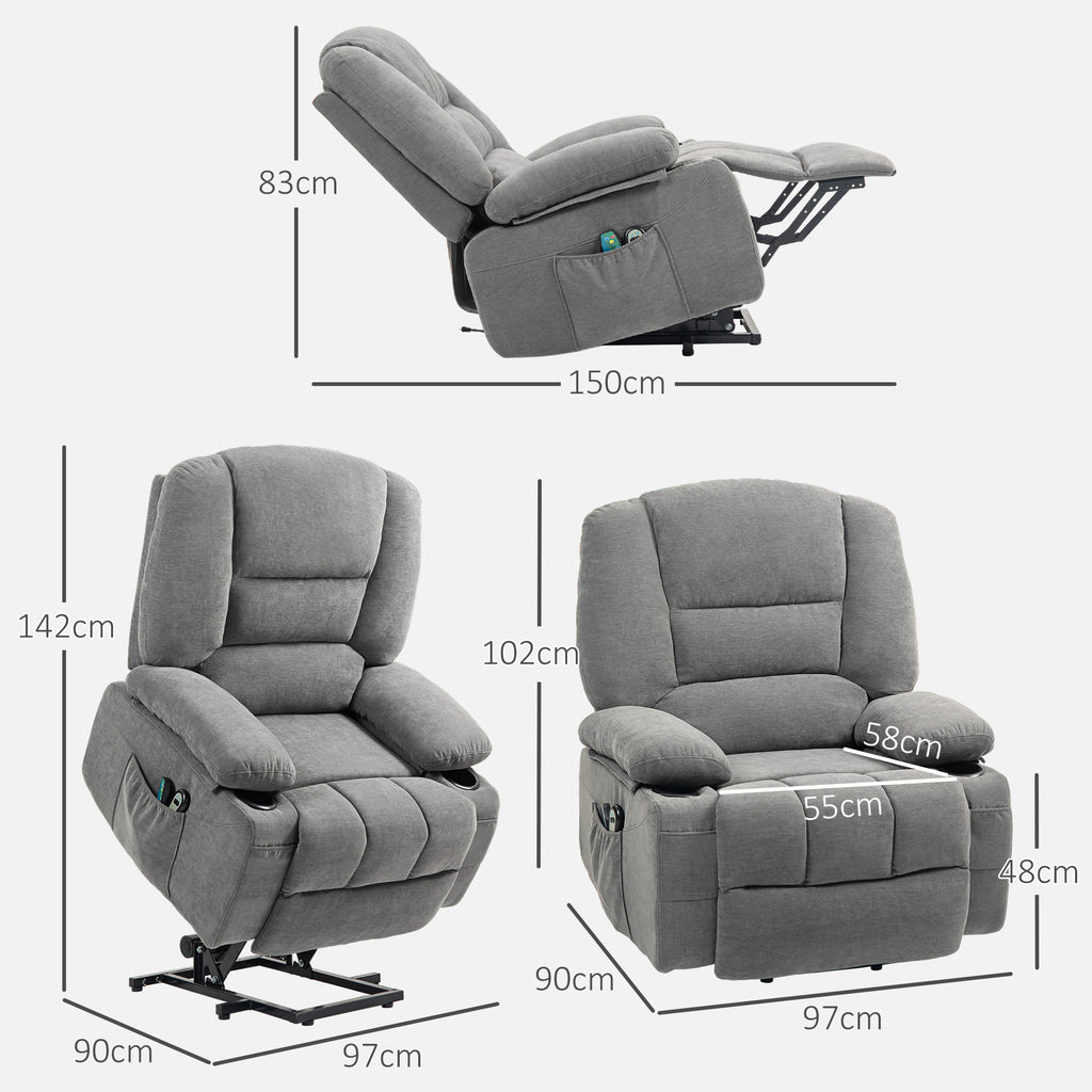 Fauteuil releveur relax électrique, fonction massage et chaleur, inclinaison réglable, repose-pied, télécommandes, gris-2