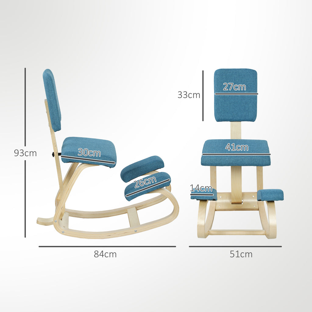Chaise à genoux ergonomique avec dossier, siège assis genoux à bascule, correcteur de posture 51x84x93cm bleu foncé-2