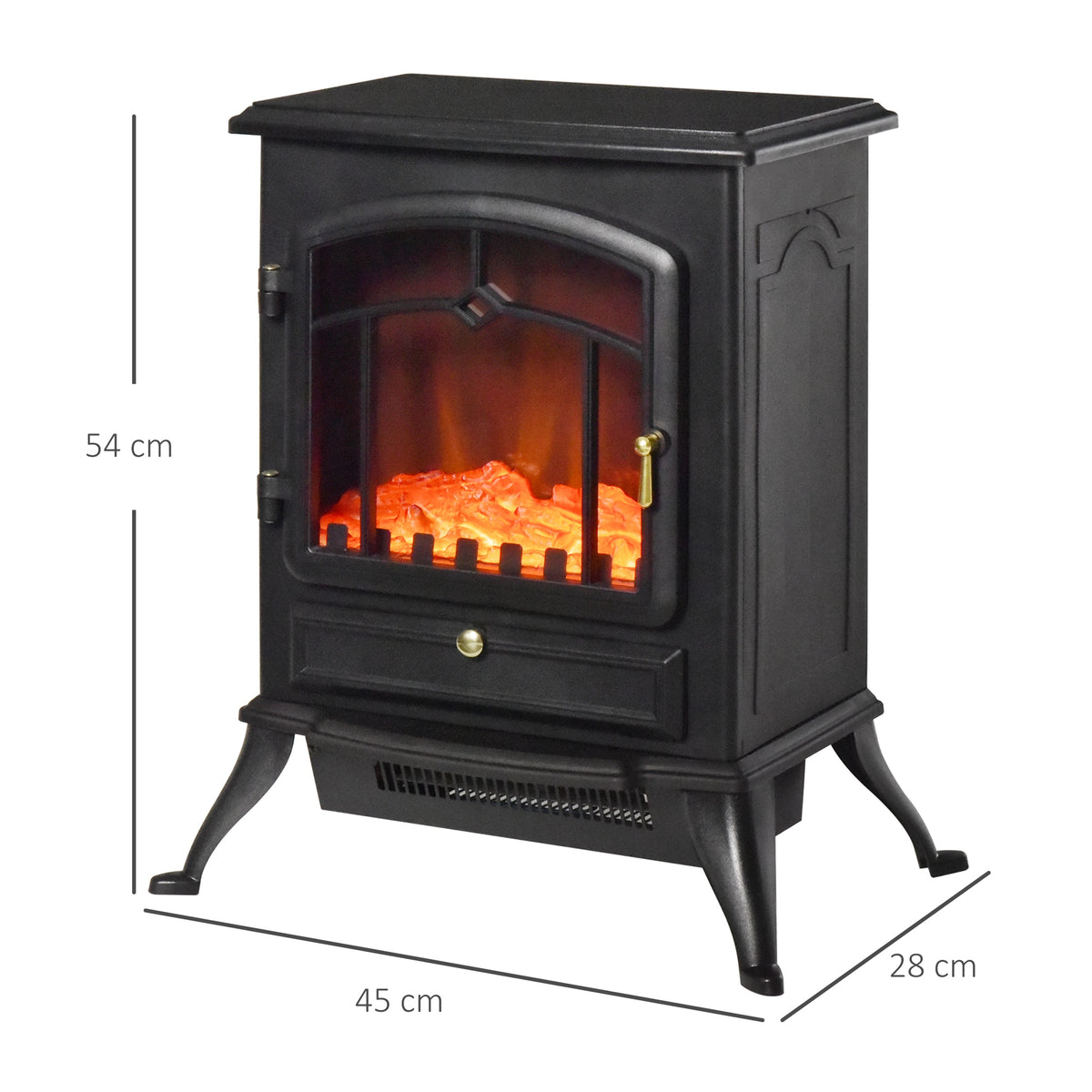 Cheminée électrique à Effet de Flamme poêle Style rétro Thermostat 1000/2000 W Anti surchauffe Noir-2