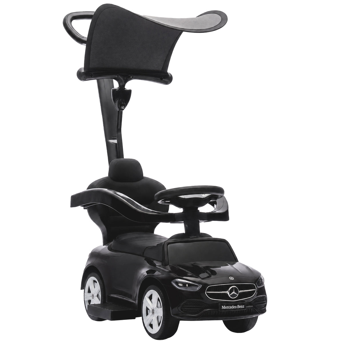 Porteur Enfants 3 en 1 Mercedes-Benz sous Licence, Garde-Corps, Espace de Rangement, Klaxon, 83x40x90cm, Noir-0