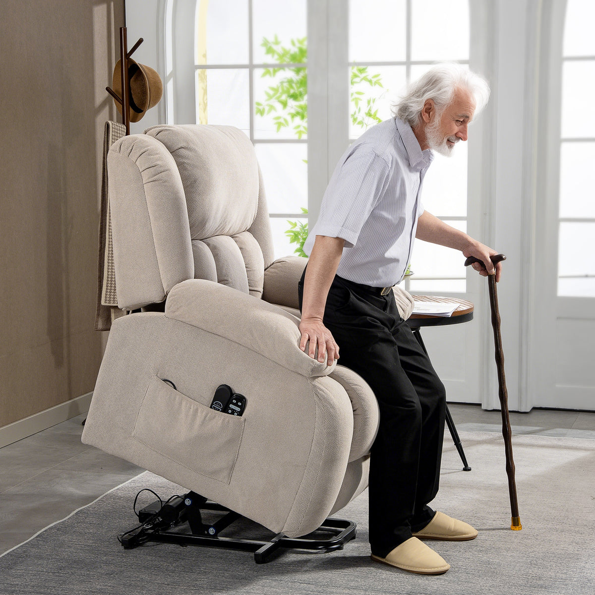 Fauteuil releveur électrique massage et chauffage avec repose-pied, dossier inclinable, télécommande et poche latérale-8
