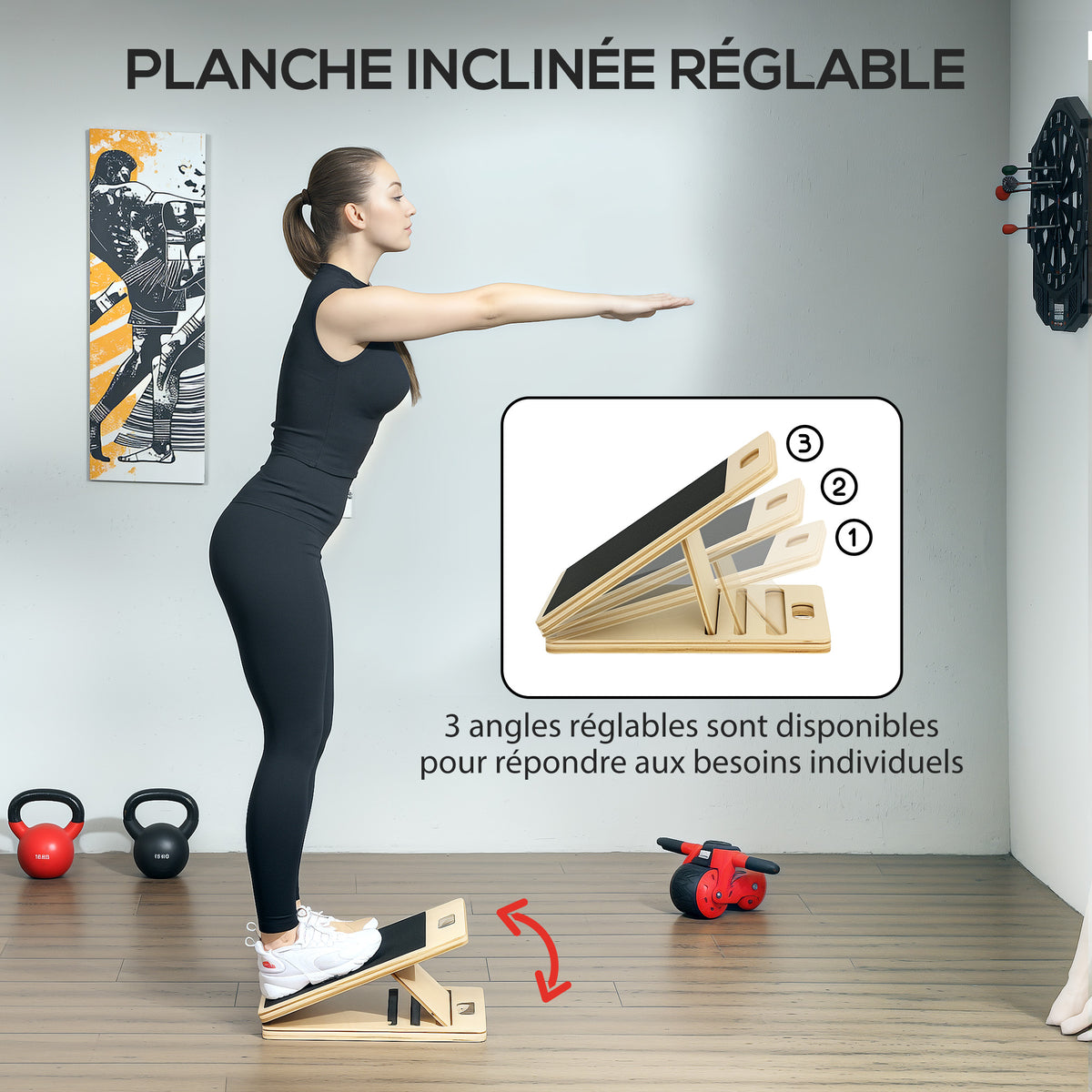 Ensemble de barre de pilates et de bandes de résistance avec planche inclinée réglable, équipement d'entraînement bleu-5