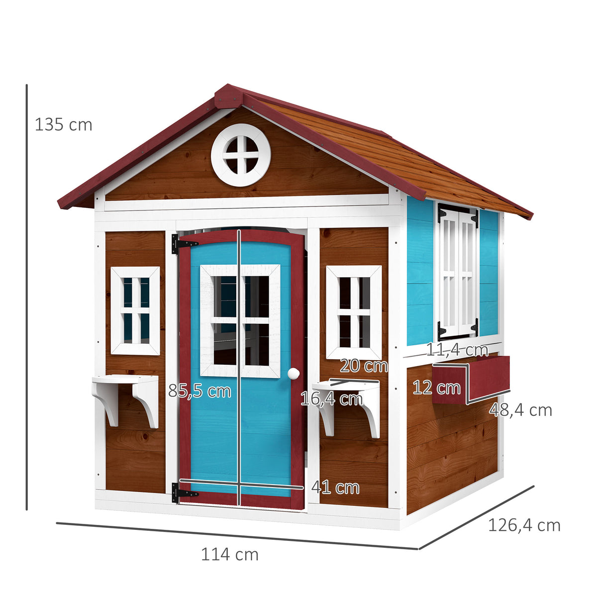 Cabane enfant extérieur maison enfant extérieure avec porte fenêtres et jardinières 114 x 126,4 x 135 cm Marron-2