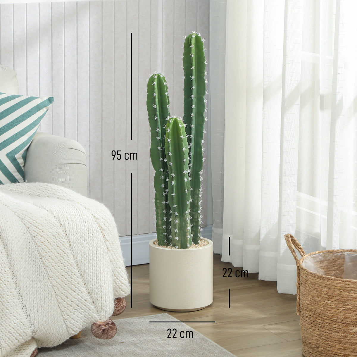 Cactus Artificiel 95 cm, Plante Artificielle en Pot, Tiges Réglables, Grand Réalisme, pour Maison et Bureau, Vert-2