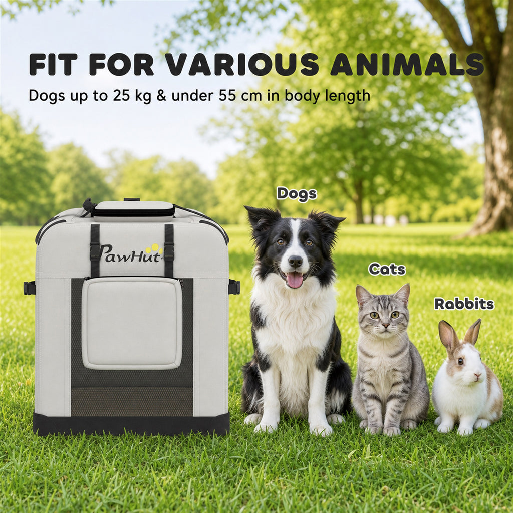 Grand Sac Transport Chat Chien Plaible Respirant Sangle Sécurité Coussin Lavable Gamelle Pliable 81x56x58cm Gris Clair-8