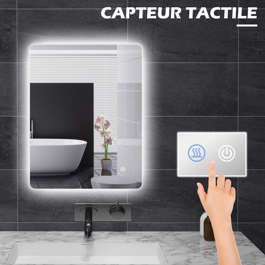 Miroir rectangulaire mural lumineux LED de salle de bain 80 x 60 cm luminosité réglable blanc transparent-3