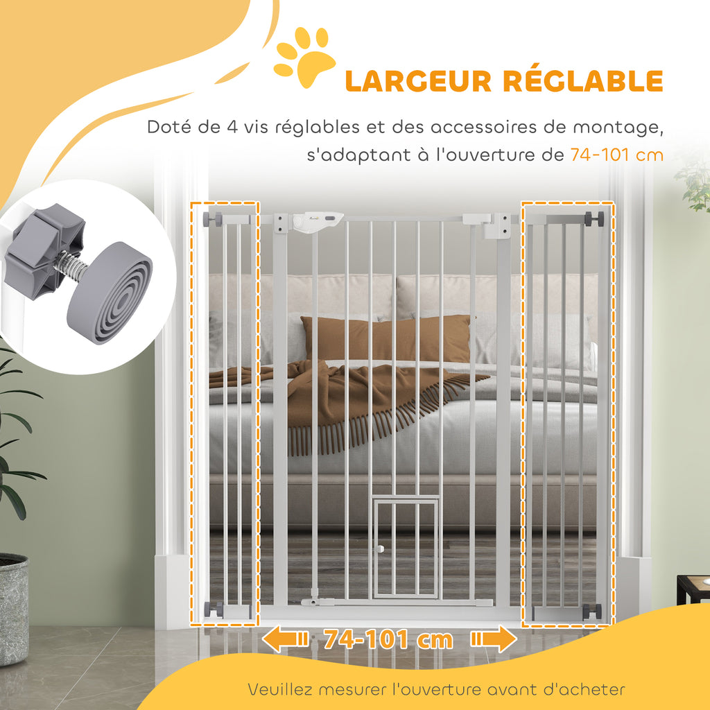 Barrière de sécurité animaux de 104,1H cm avec porte fermeture automatique système de double verrouillage blanc-5