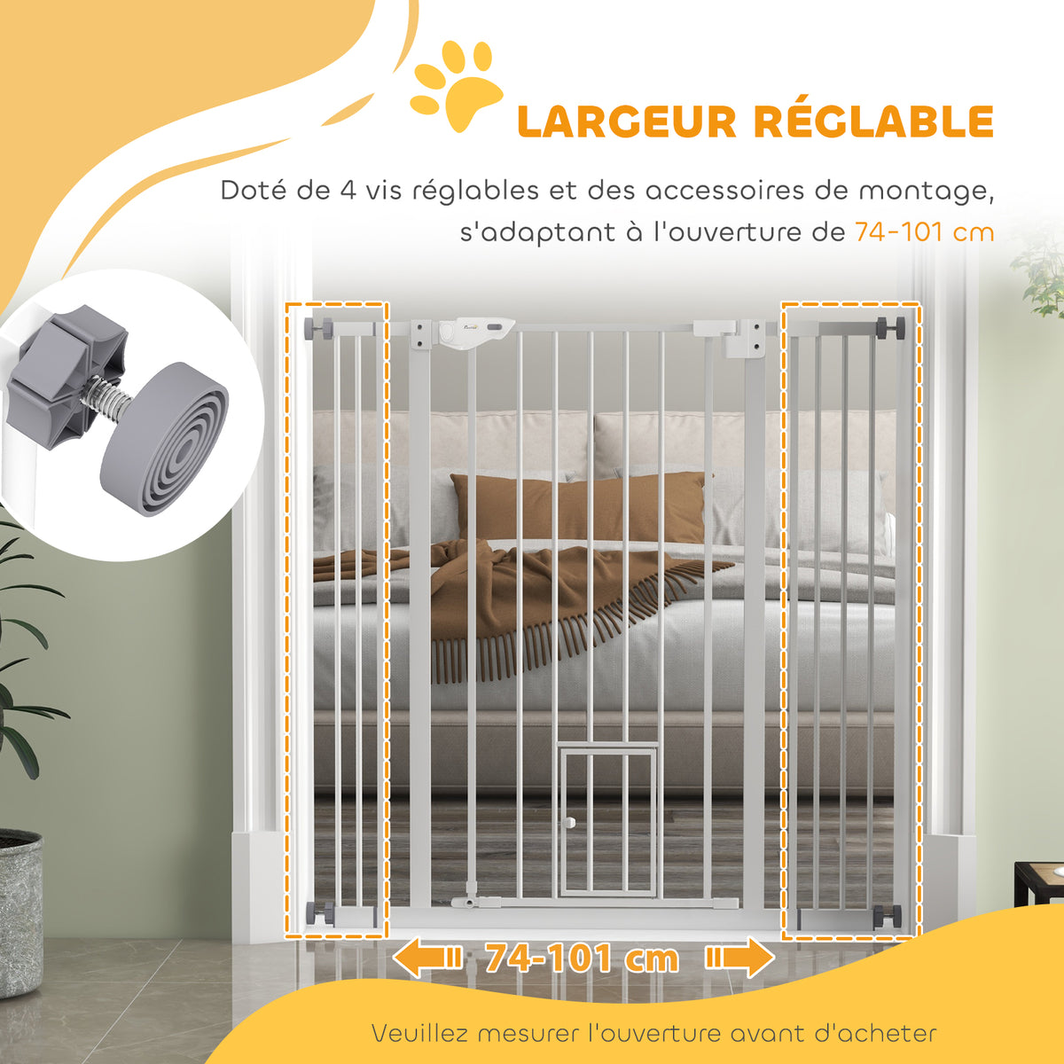 Barrière de sécurité animaux de 104,1H cm avec porte fermeture automatique système de double verrouillage blanc-5
