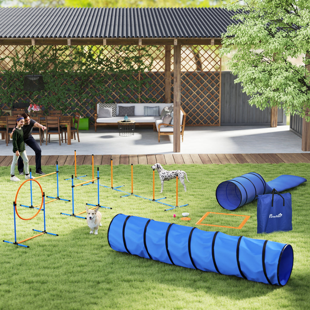 Ensemble d'Agilité pour Chien 11 Pièces, Parcours d'Obstacle avec 2 Tunnels, Sauts Ajustables, Orange et Bleu-9