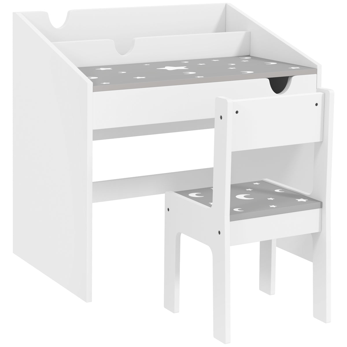 Ensemble Bureau et chaise pour enfants, avec rangement, tiroir coulissant, pour les 3-6 ans, motif étoilé - Gris-0