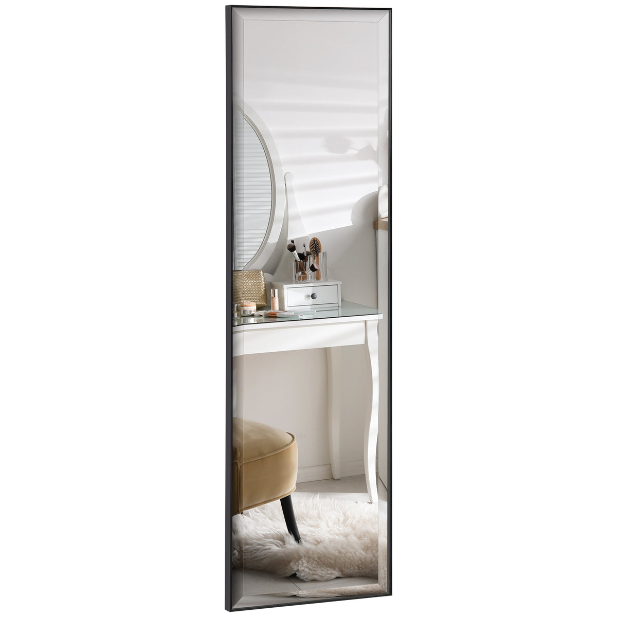 Miroir Mural dim. 120L x 35l cm - Film sécurité Anti déflagrant, système Attache Inclus - Cadre Alliage alu. Noir-0
