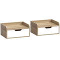 Lot de 2 tables de chevet murales, tables de nuit avec tiroir et plateau à rebords surélevés, 40x30x19,5cm, bois naturel-0