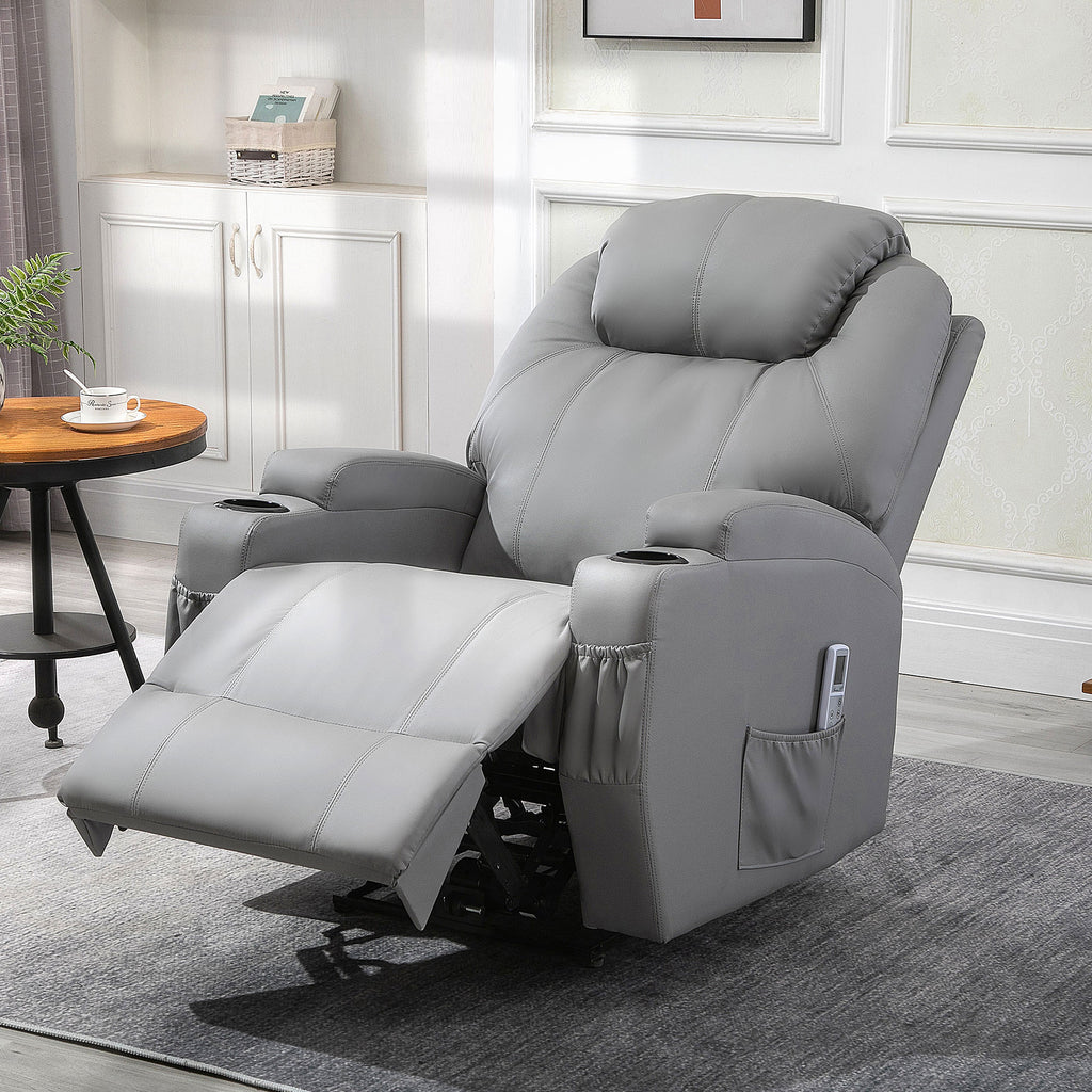 Fauteuil de Massage Inclinable, Chaise de Relaxation avec dossier et repose-pied électrique réglables revêtement synthétique pour Salon, Chambre, Cinéma Maison Gris-9