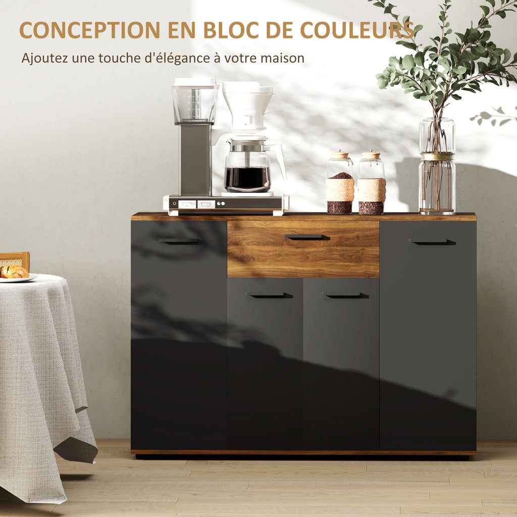 Buffet salon meuble de rangement avec 4 placards, tiroirs et étagères réglables, dim. 120 x 35 x 85 cm, marron et noir-3