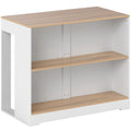 Table de bar, table haute cuisine à 3 niveaux 2 compartiments ouverts, plateau effet bois naturel 113 x 60 x 90 cm blanc-0