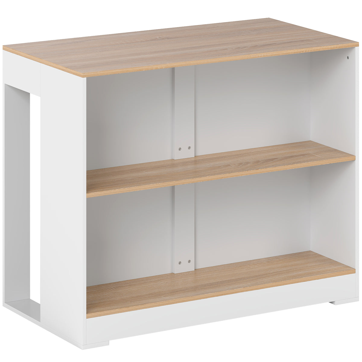 Table de bar, table haute cuisine à 3 niveaux 2 compartiments ouverts, plateau effet bois naturel 113 x 60 x 90 cm blanc-0