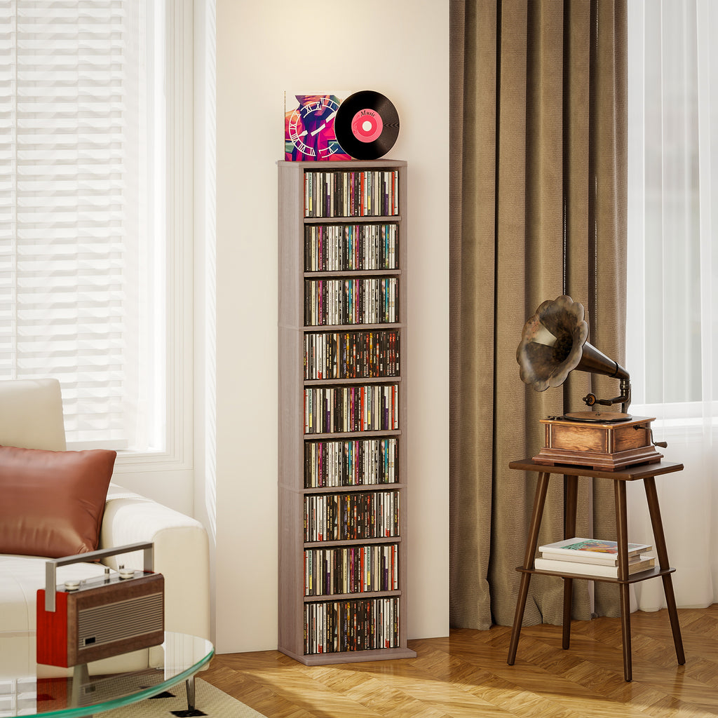 Rangements pour CD et DVD 9 compartiments et 6 étagères réglables capacité max. 260 CD/120 DVD 33 x 24 x 140 cm bois naturel-9