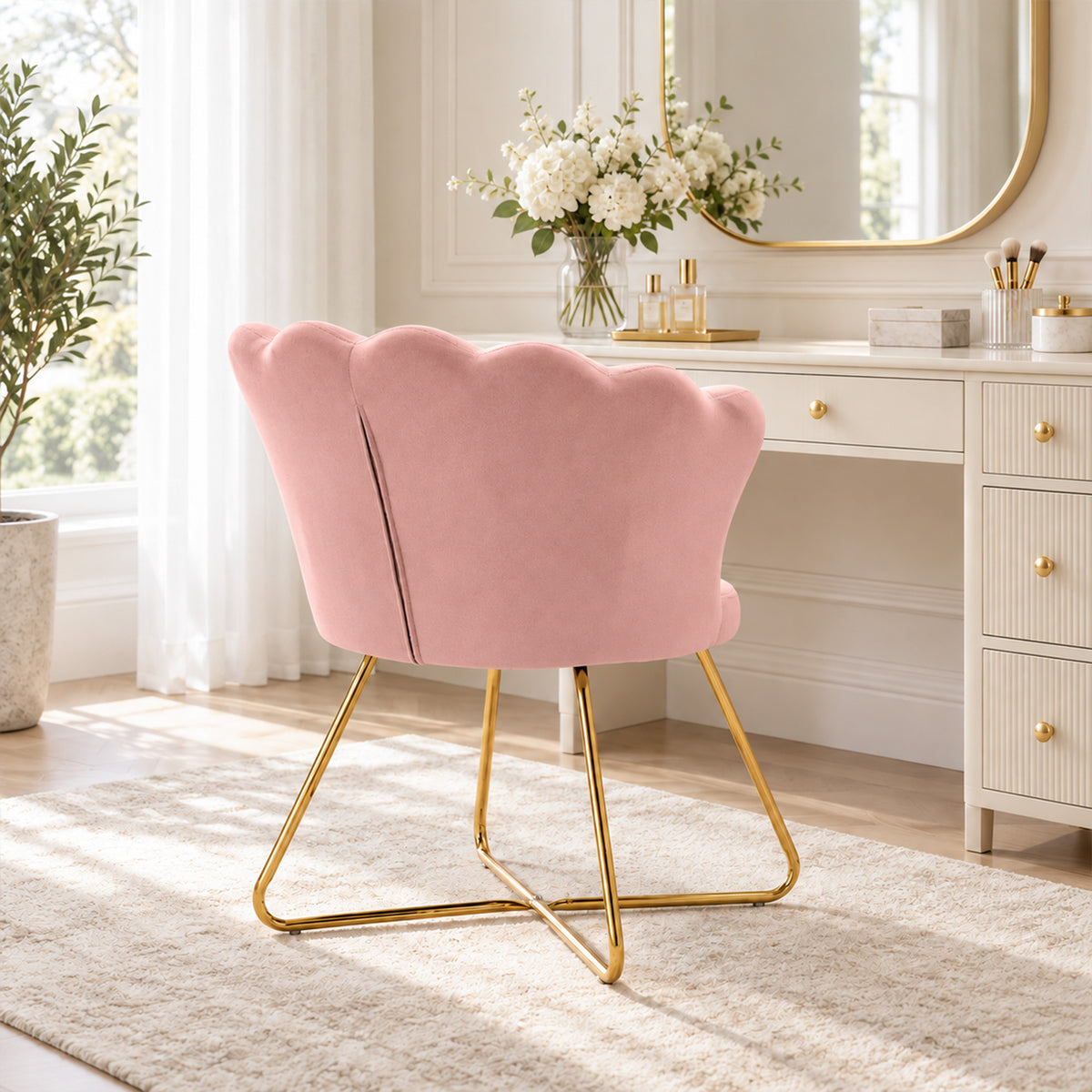 Fauteuil coquillage chaise coiffeuse fauteuil en velours fauteuil de salon avec pieds en acier 69 x 64 x 80 cm rose-7