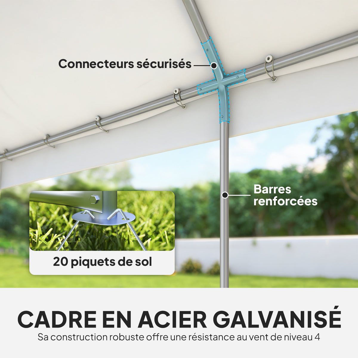 Tente de Réception Barnum Structure Acier Galvanisé Barres de Renfort 4 Parois Latérales Fenêtres UPF 30+ 4x6m Blanc-6