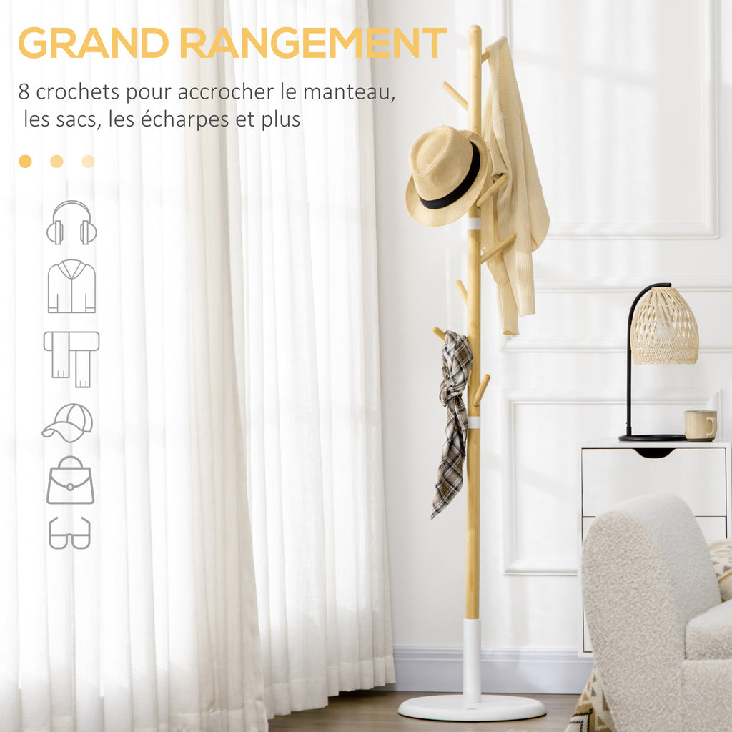 Portemanteau sur pied portant à vêtements vestiaire 8 patères meuble d'entrée pour vêtements chapeaux entrée-4
