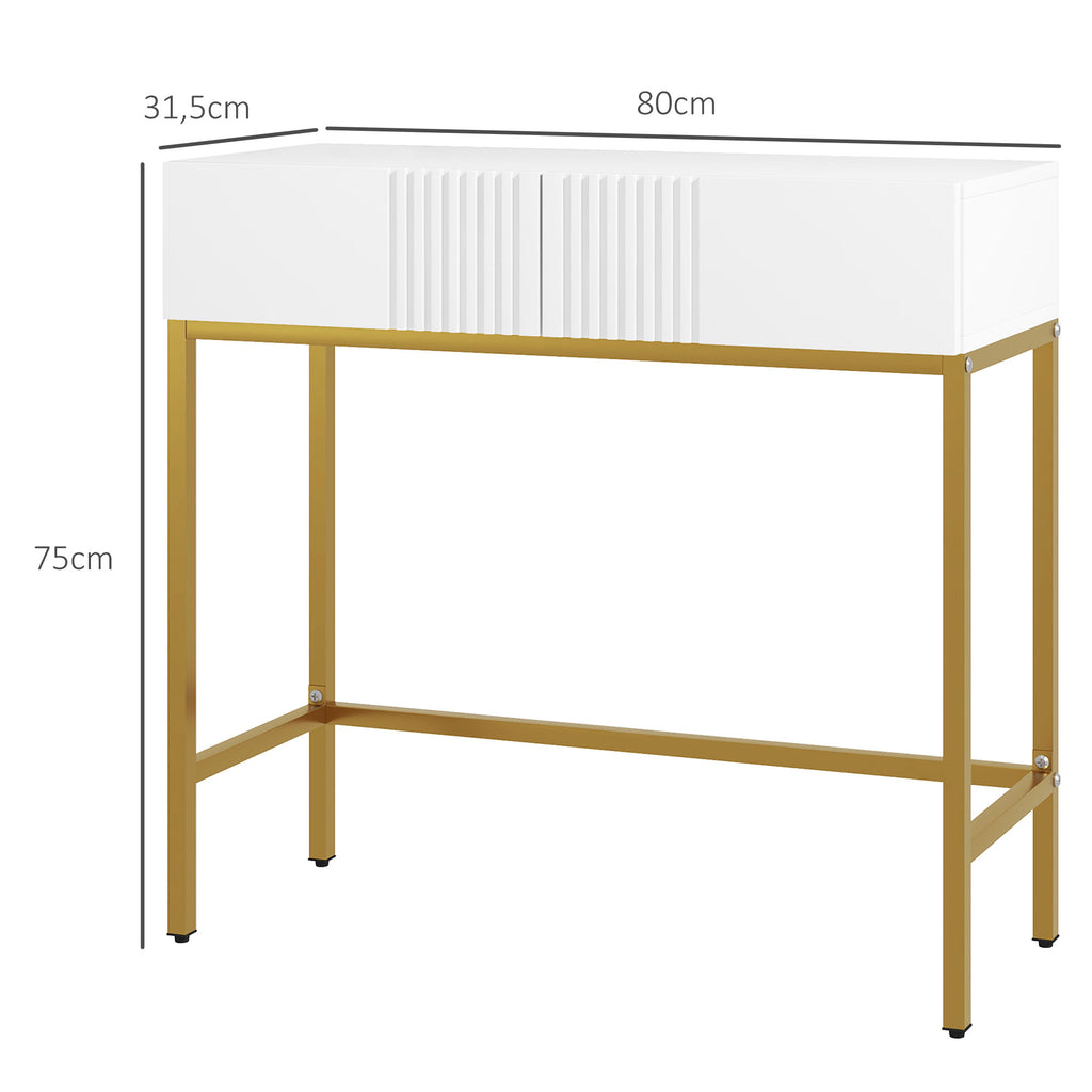 Table console console meuble avec 2 tiroirs base en acier avec pieds antidérapants 80 x 31,5 x 75 cm blanc-2