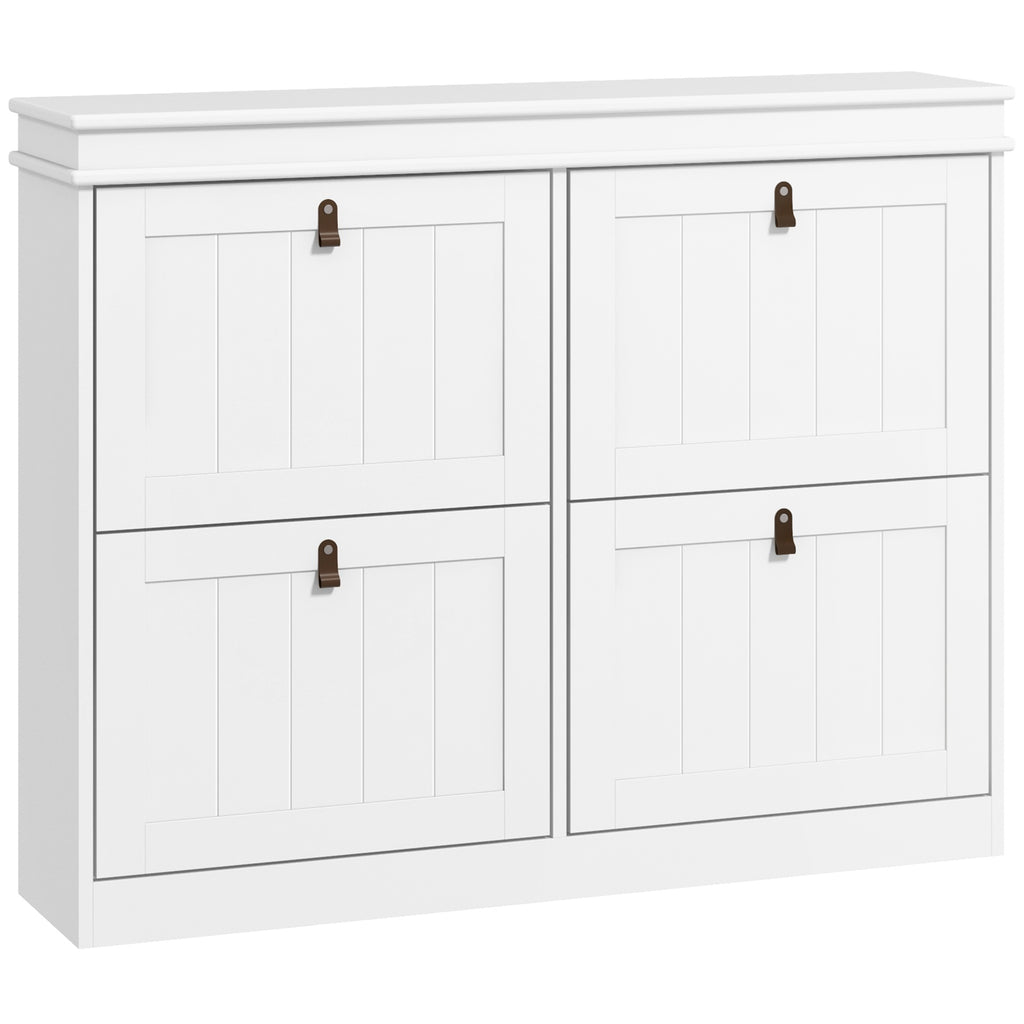Meuble à chaussures 20 paires, armoire à chaussures, 4 tiroirs rabattables, étagères réglables, 105x24x82,5cm, blanc-0