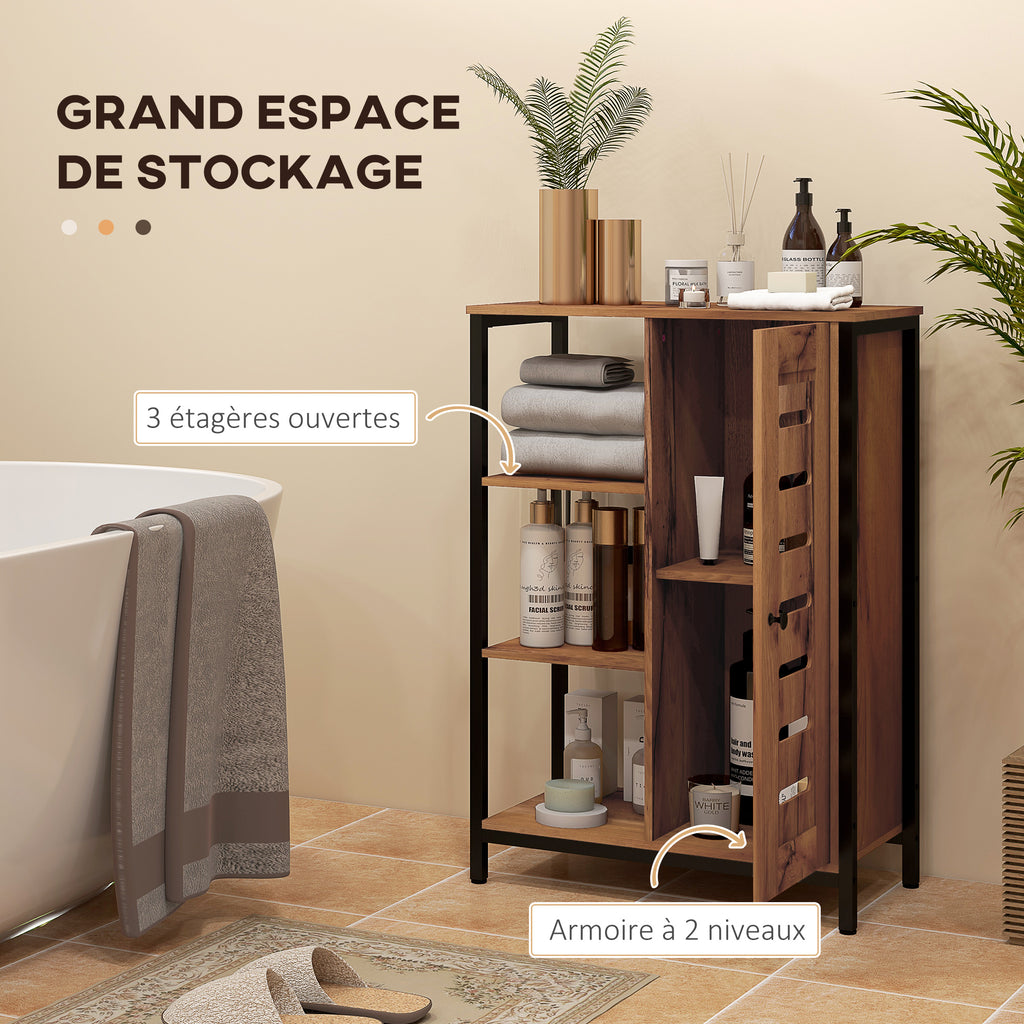 Meuble de salle de bain sur pied design industriel structure acier 3 étagères ouvertes 60 x 30 x 85 cm marron rustique-3