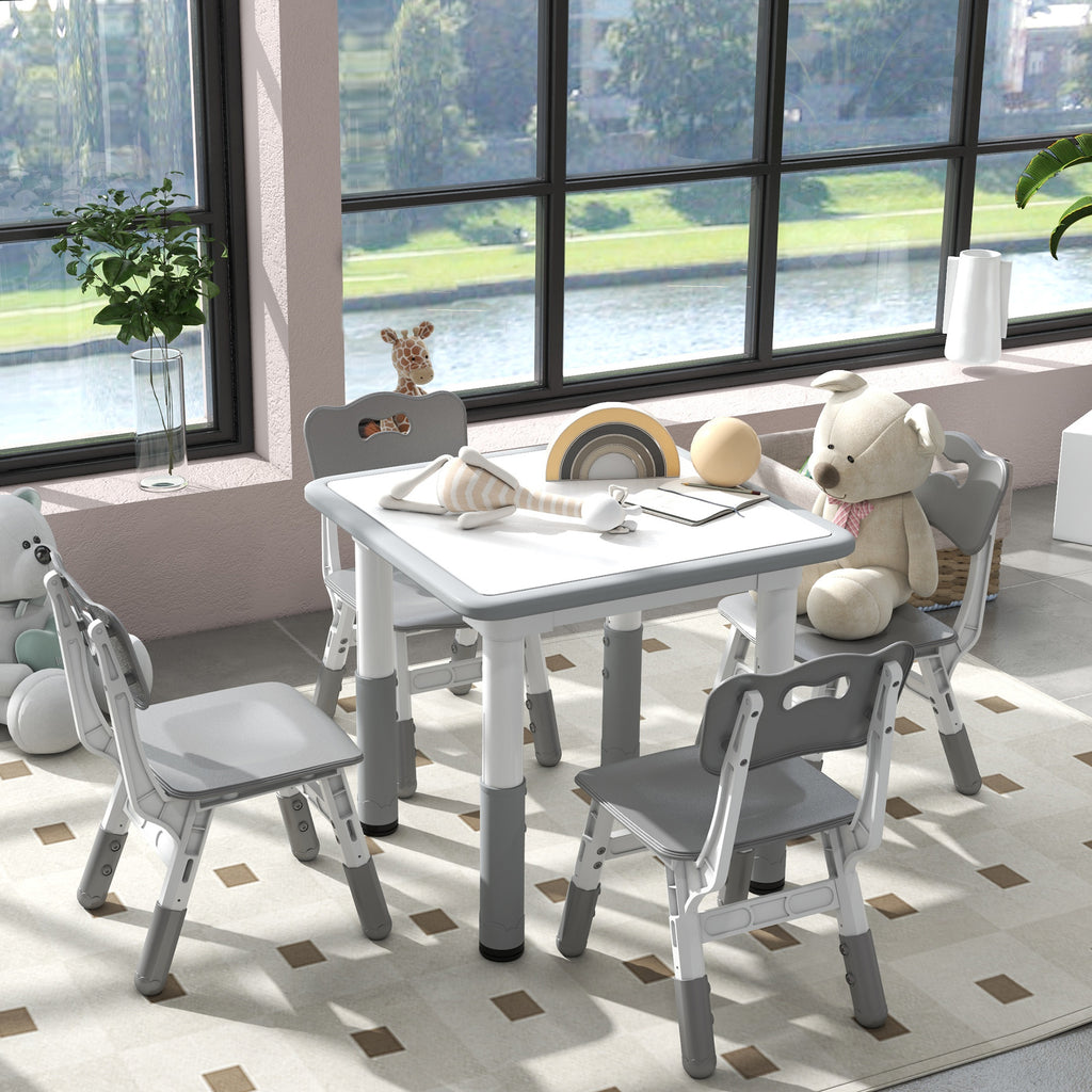Ensemble 1 table et 4 chaises pour enfants à hauteur réglable, set de 5 pièces, gris-7