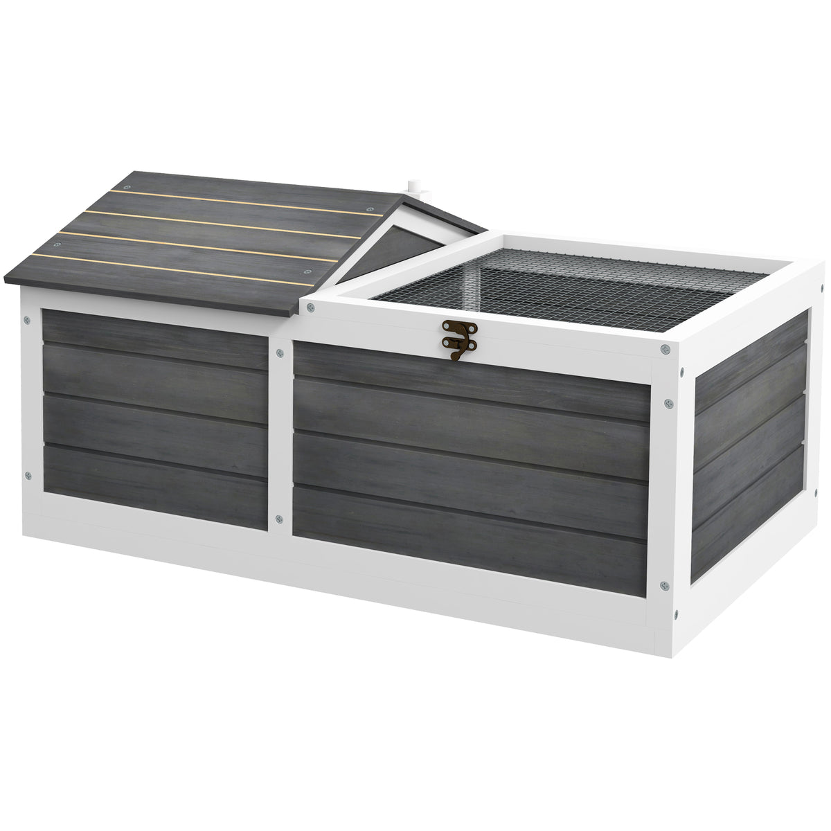 Maison enclos cage pour petit animal tortue avec 2 espaces 86 x 54 x 43 cm - bois de sapin-0