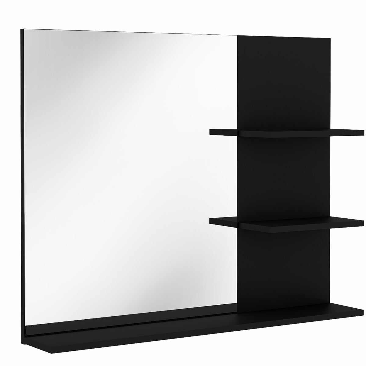Miroir Salle de Bain avec 3 Étagères 60 x 48 cm, Miroir Mural Modern pour chambre à coucher, bureau, Noir-0