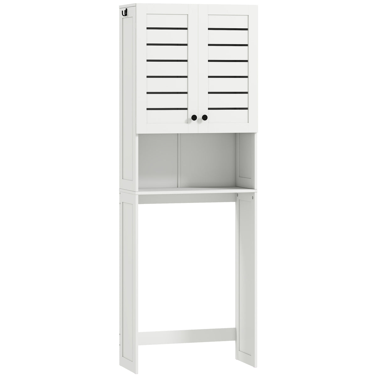 Meuble WC dessus de toilette/machine à laver avec placard à porte double, portes à persiennes, 67x31,5x190cm, blanc-0