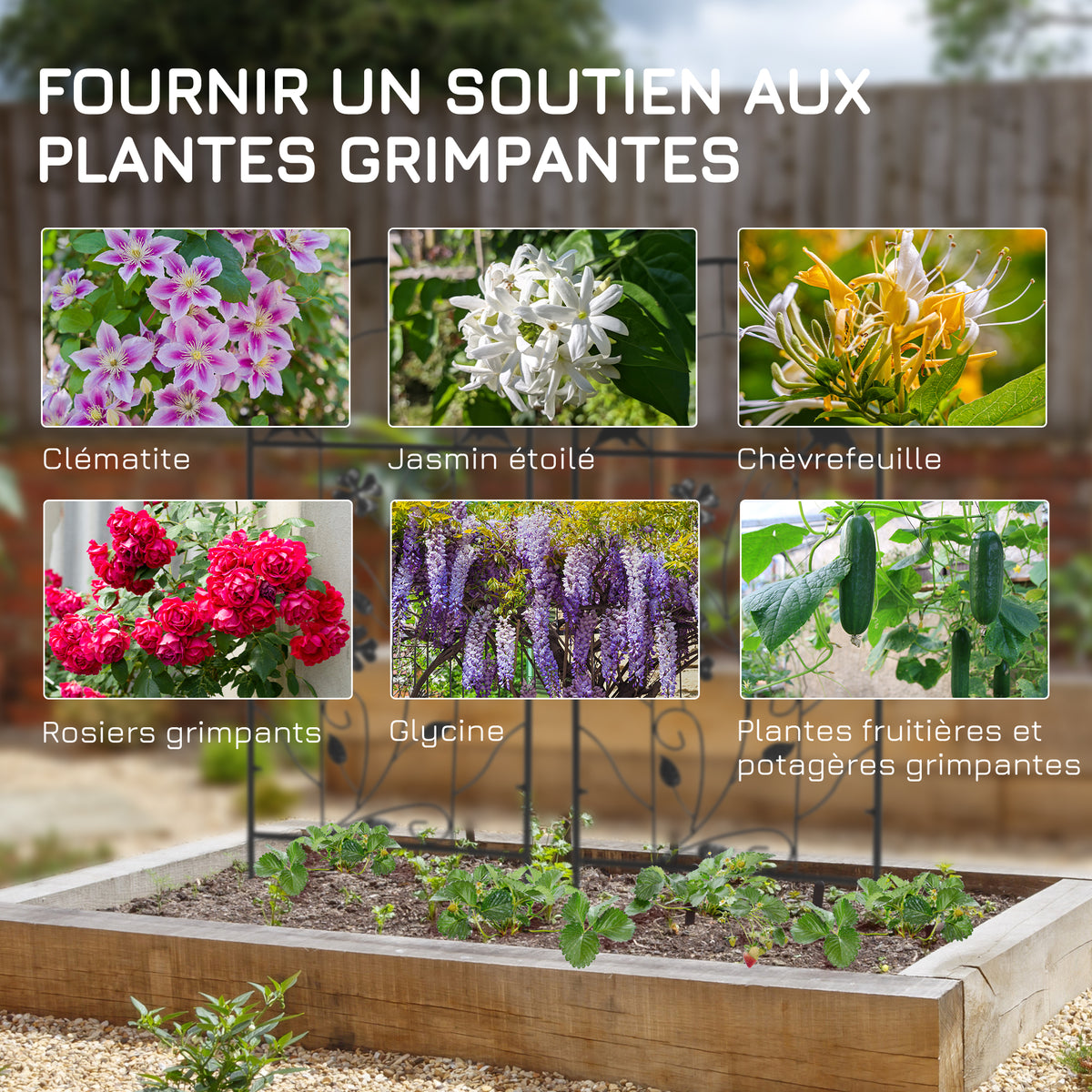 Treillis de jardin lot de 2 support pour plantes grimpantes en métal - 38 x 98 cm noir-3