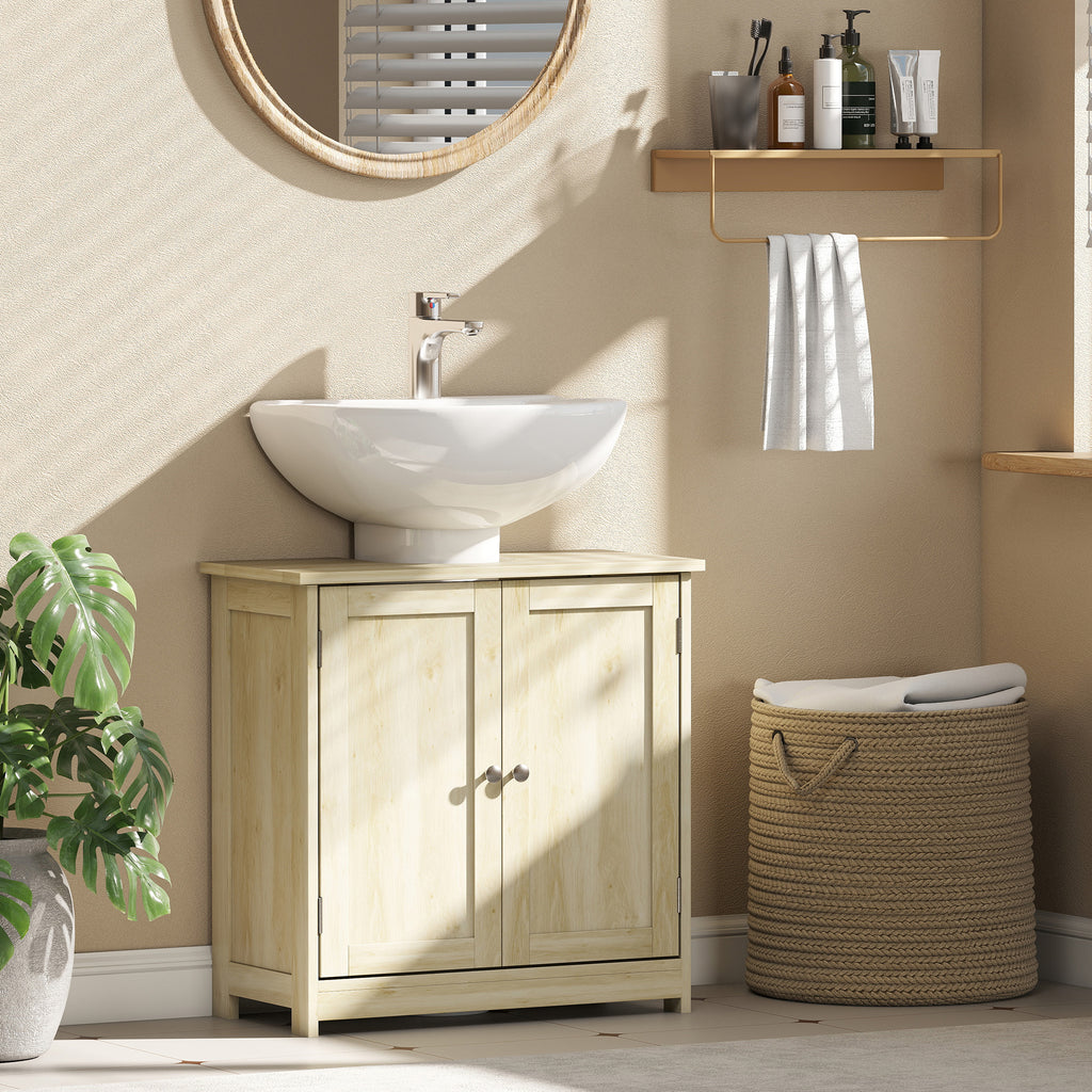 Meuble Salle de Bain sous Lavabo, Meuble sous-Vasque, Placard 2 Portes avec Étagère, 60x30x60cm, Chêne-9