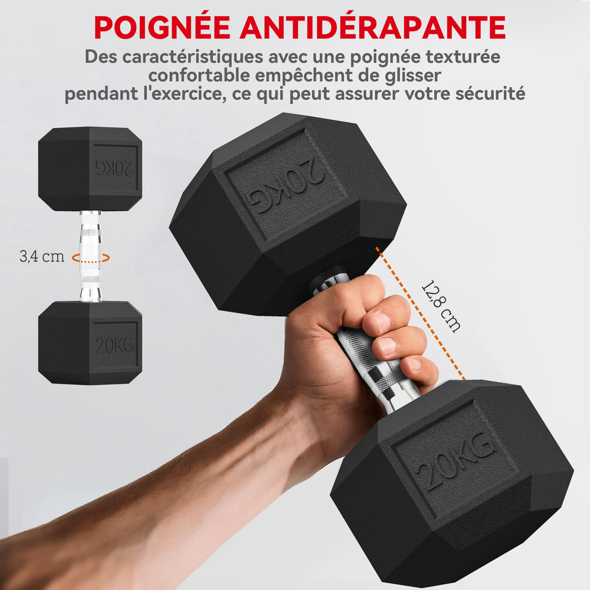 Lot de 2 Haltères Courtes Poids 40 kg, Haltère Hexagonale Entraînement Musculaire & Haltérophilie, Noir-4