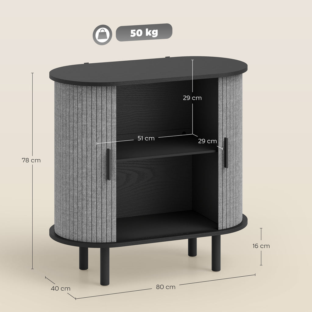 Buffet salon, meuble de rangement ovale avec 2 portes coulissantes et 2 compartiments, 80 x 40 x 78 cm, gris-2