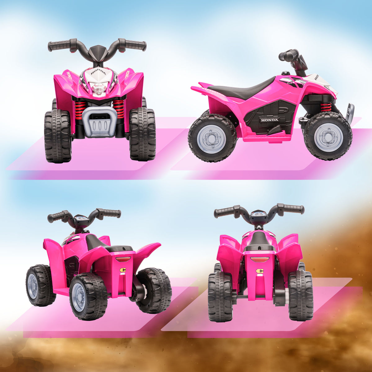 Quad électrique enfant 6 V, vitesse de 2,8 km/h, phares LED, klaxon, poignée et selle ergonomique, rose-7