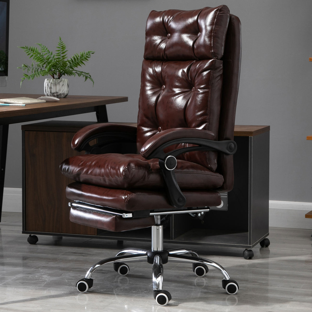 Fauteuil de bureau chaise de bureau ergonomique avec hauteur réglable dossier inclinable repose-pied rétractable marron-9