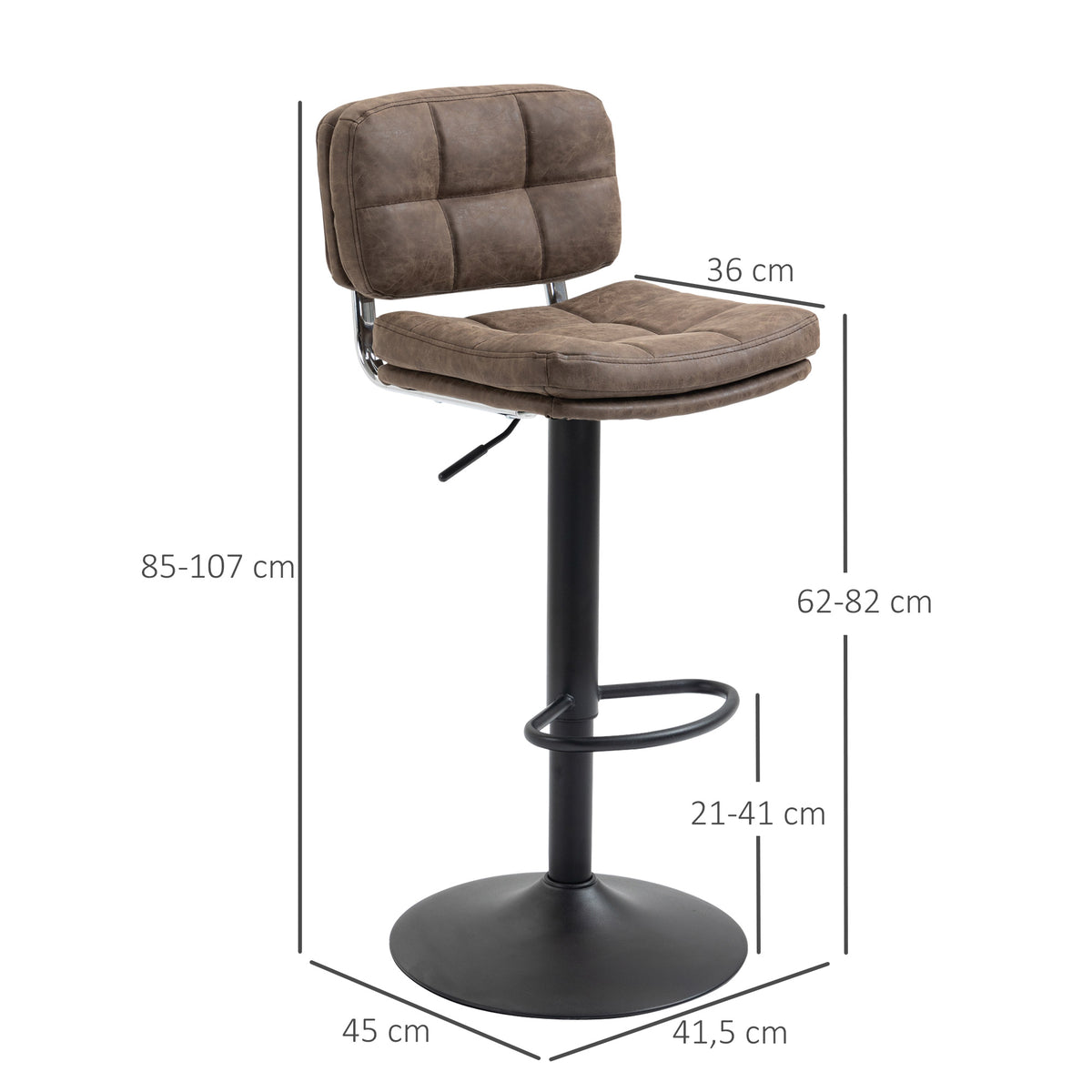 Lot de 2 tabourets de bar Vintage capitonné - pivotant, réglable - repose-pied - revêtement synthétique marron-2
