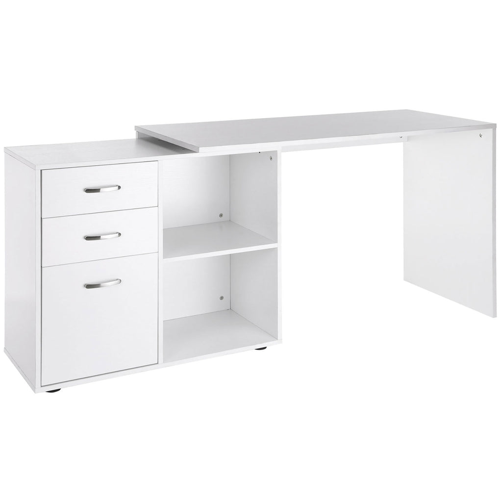 Bureau d'angle bureau droit modulable table de salle à manger 2 en 1 bureau informatique tiroirs x 3 + 2 niches-0