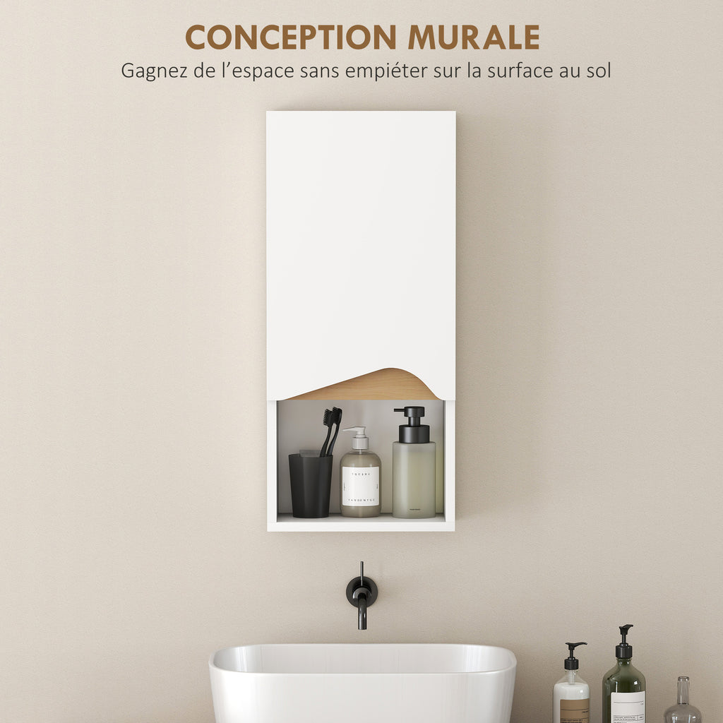 Armoire murale de salle de bain avec porte à fermeture douce, étagère réglable et compartiment ouvert, 30x17x67cm, blanc-3