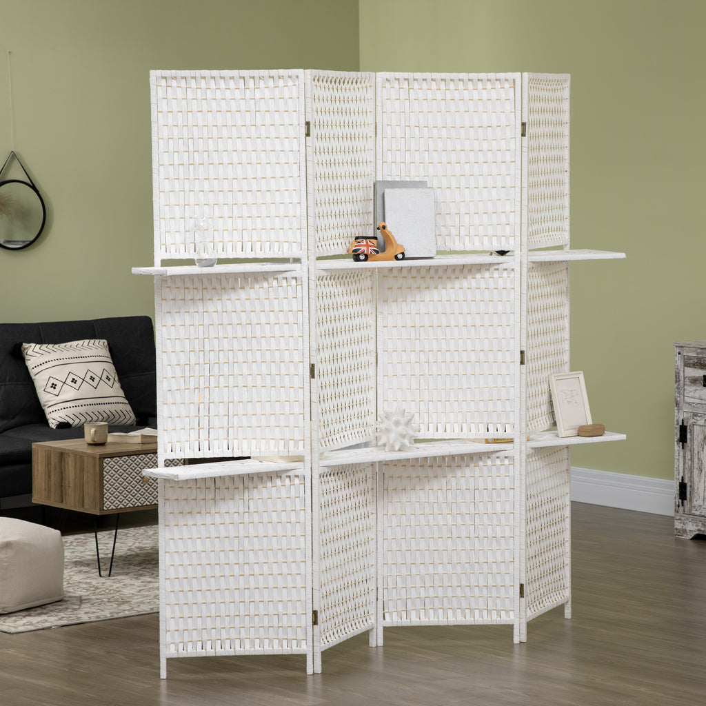 Séparateur de pièces 4 panneaux 2 étagères pliables blanc paille-9