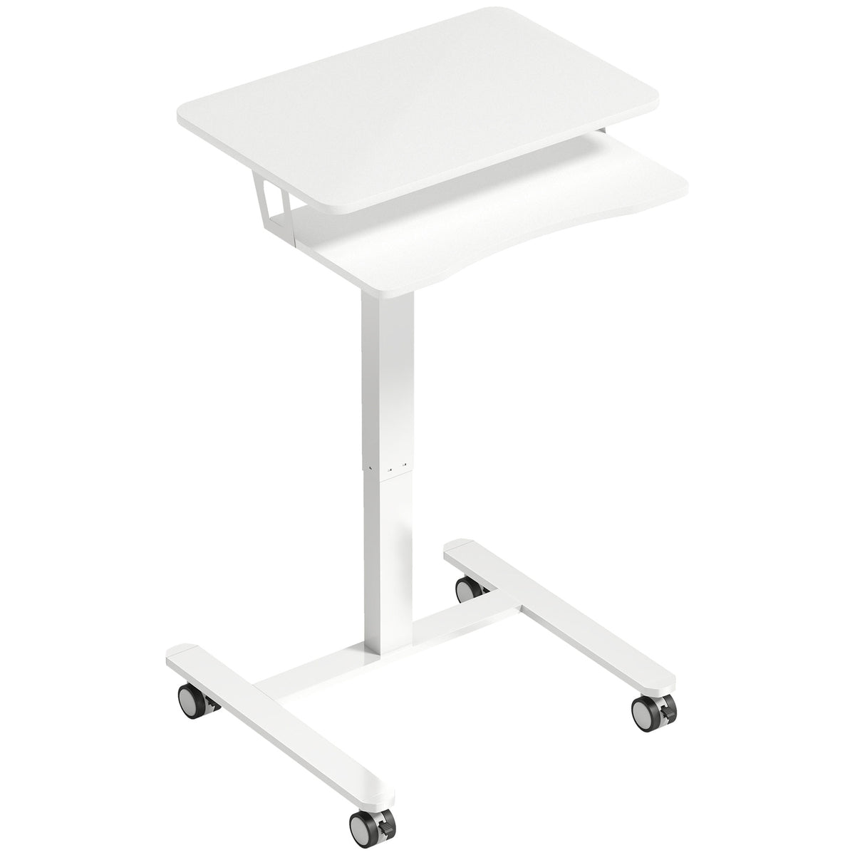 Bureau Assis-Debout Réglable en Hauteur, Bureau Mobile avec Plateau pour Clavier, Roulettes et Cadre en Acier, Blanc-0
