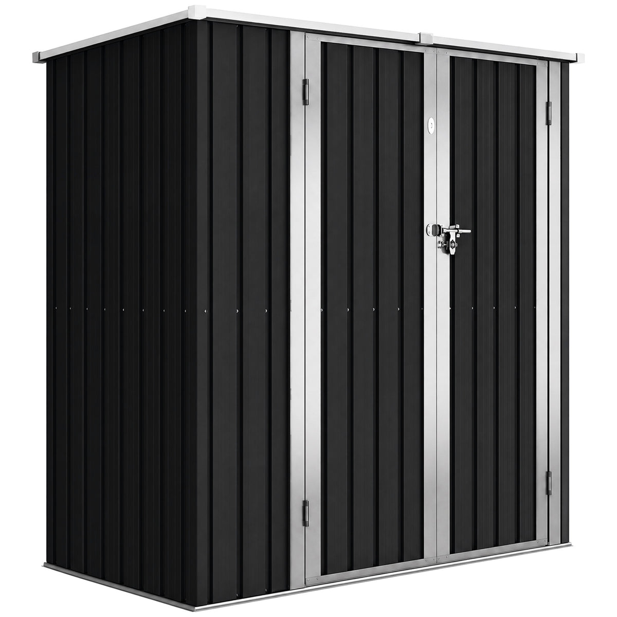 Abri de Jardin en Métal 1,37m², Toit Incliné, 2 Portes Verrouillables, Gants, Anti-UV, 163x89x163cm, Gris Foncé-0