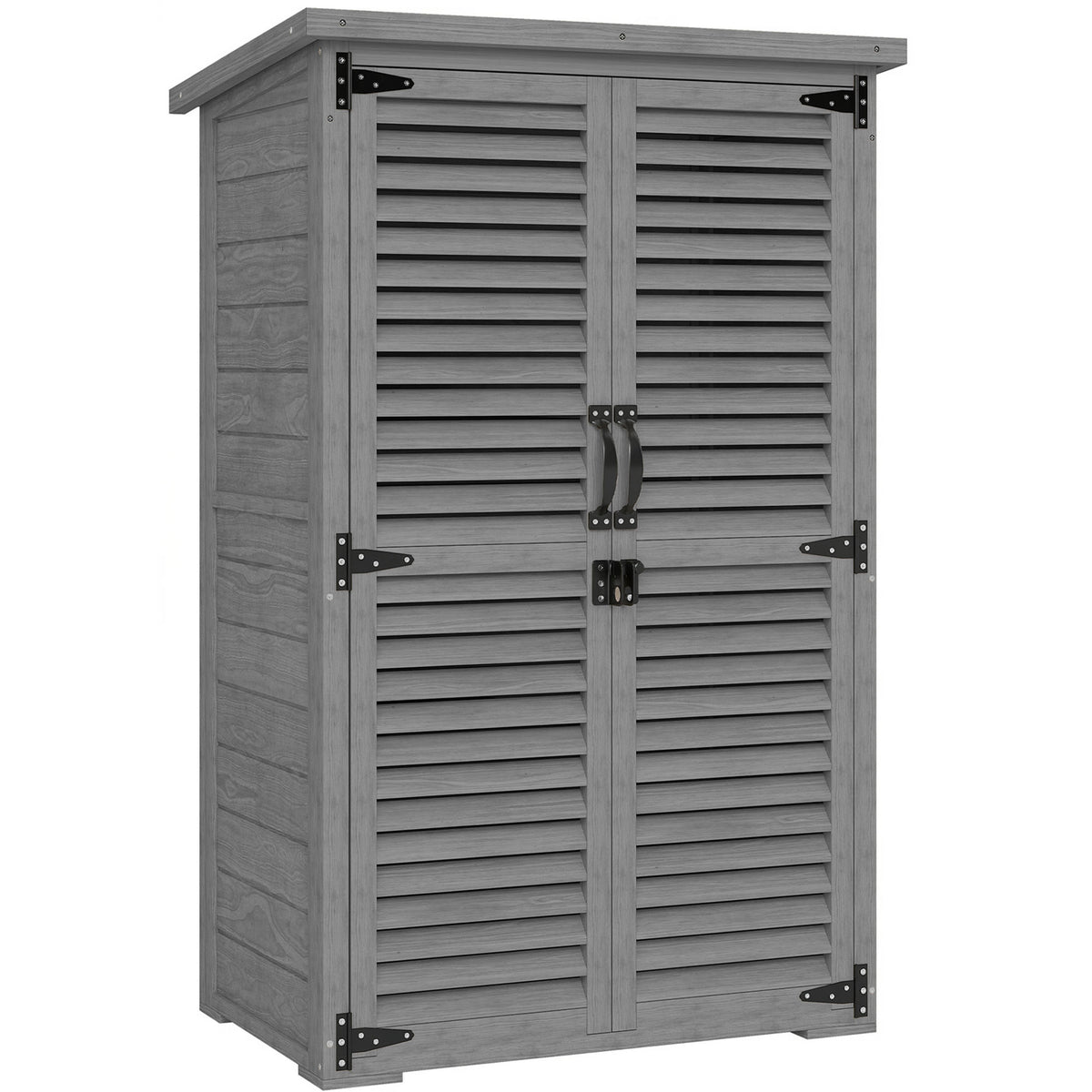 Armoire de Jardin Remise Pour Outils en Bois 2 Étagères Toit Bitumé Portes Persiennes Verrouillable 75 x 50 x 118cm Gris-0