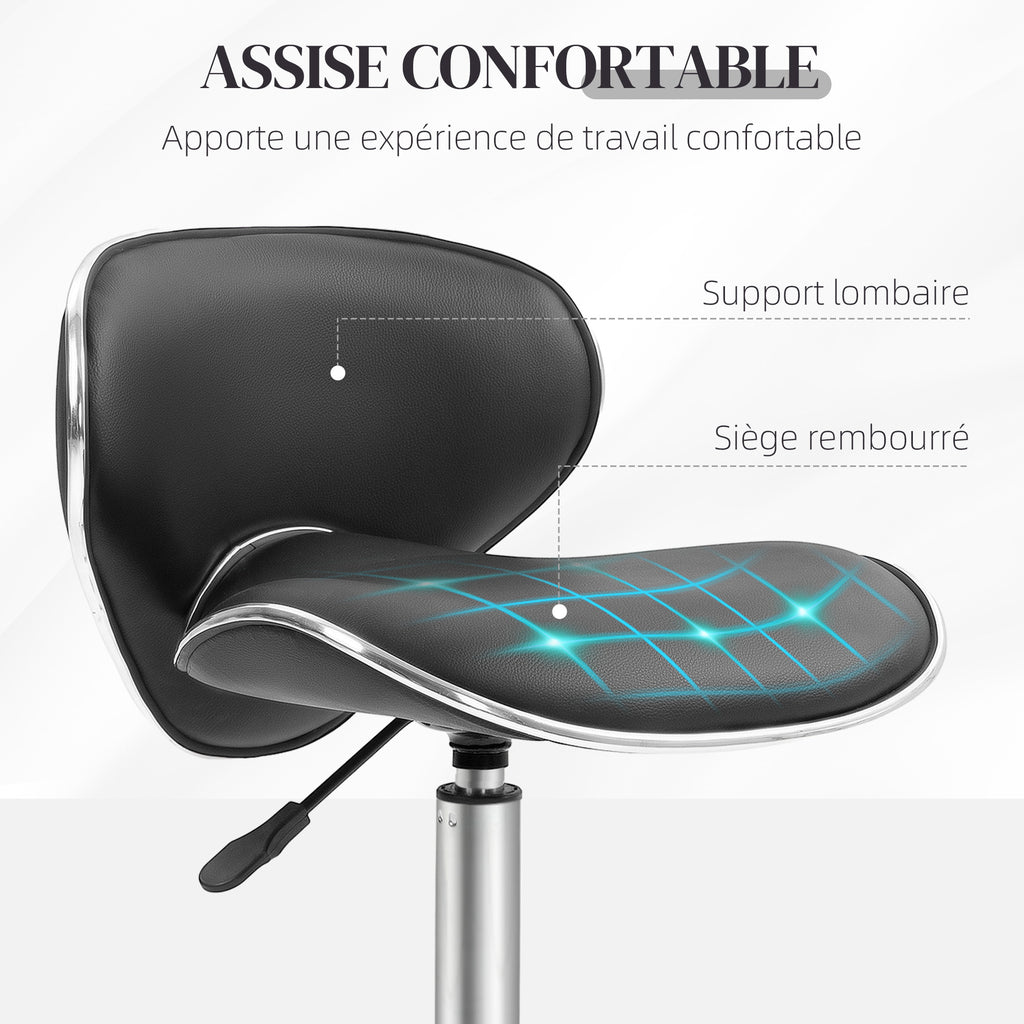 Tabouret à roulettes tabouret de travail avec hauteur réglable 44-56 cm et dossier, pivotant 360°, noir-5